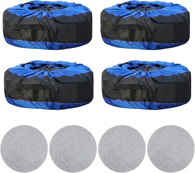 Silscvtt Universal Package of 4 Blue Portable Tire Bags with Black Handle Winter Wheel Storage Tote Fits Tires 22 Inch t