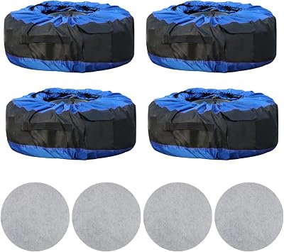 Silscvtt Universal Package of 4 Blue Portable Tire Bags with Black Handle Winter Wheel Storage Tote Fits Tires 22 Inch t
