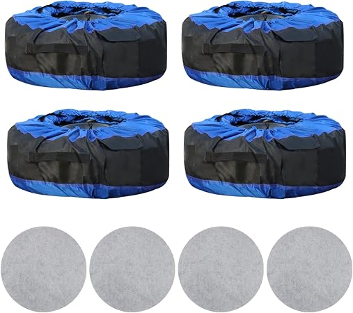 Silscvtt Universal Package of 4 Blue Portable Tire Bags with Black Handle Winter Wheel Storage Tote Fits Tires 22 Inch t