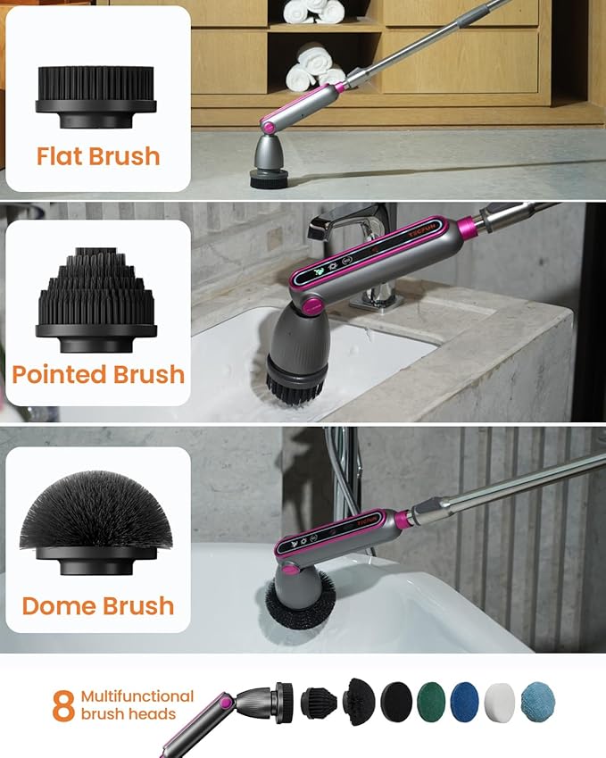 Electric Spin Scrubber Replacement Brush Heads for Cordless Spin Scrubber, 3pcs Extra Brush Accessories Suitable for TECFUN S1 Pro & L1 Power Scrubber, Cleaning Brush for Tub,Tile,Floor-Black