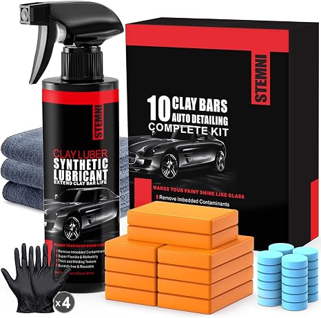 10 Pack Premium Clay Bar Kit - 16oz Synthetic Lubricant, Towels & Gloves - Car Detailing Kit for Cars, SUVs, RVs & Truck