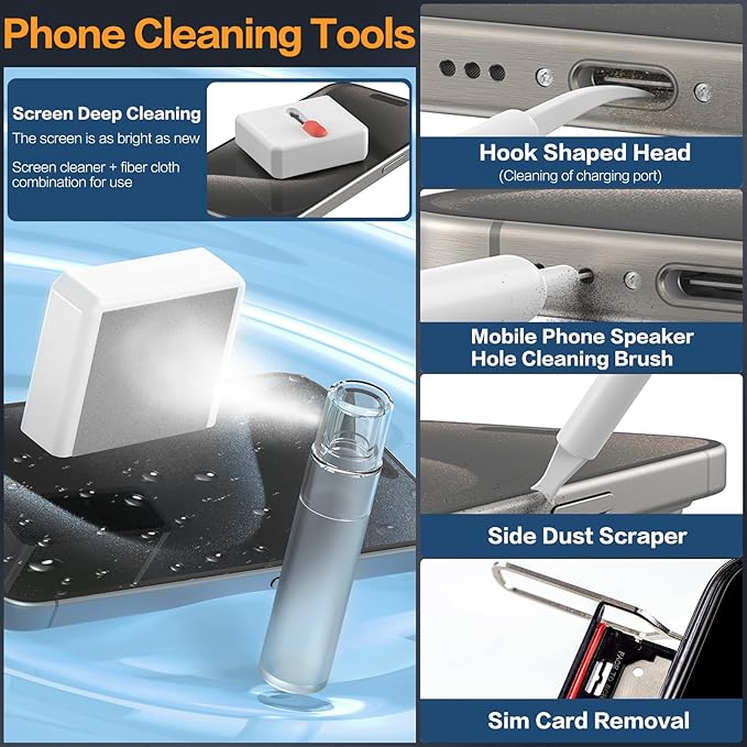 34-in-1 Phone Cleaning Kit, sunoyar Electronics Cleaning Kit for iPhone Charging Port Keyboard Cell Phone Airpods USB C Earbud Laptop Etc Multi-Functional with Portable Storage Case White