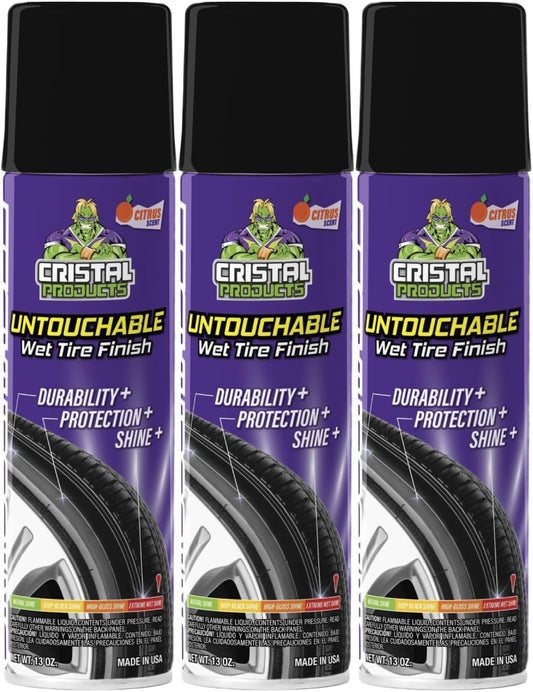 Untouchable Tire Shine Spray (3 Pack) – Citrus Scent, Wet Look Tire Shine, No Sling, Long Lasting Car Tire Shine, No Touch Application - Cleanova