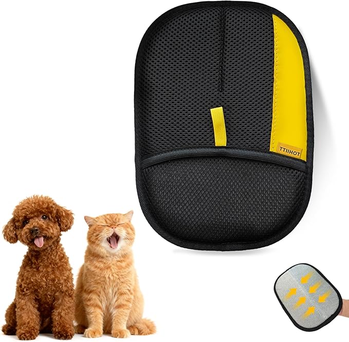 Electrostatic Gloves for Pet Hair Removal: Upgraded 2PCS Animal Fur Removal Tool for Dogs&Cats Efficient Reusable Pet Hair Remover for Couch Carpet Car Seat Clothing Quick Clean (1 pcs-Black)