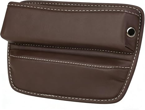 Car Seat Gap Organizer | PU Leather Seat-Side Storage Pocket with Cable Port | Fits Most Cars, SUVs and Trucks | Brown