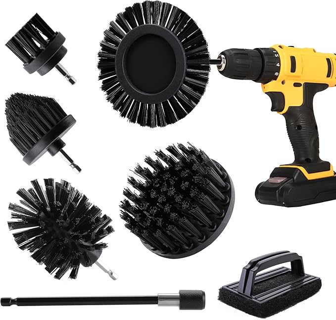 6 Piece BBQ Grill Cleaning Brush Ultra Stiff Drill Powered Cleaning Brushes Nylon Safe Bristle BBQ Grill Rust Remover Gift for Dad Grill Cleaner for Outdoor Grill (Black)
