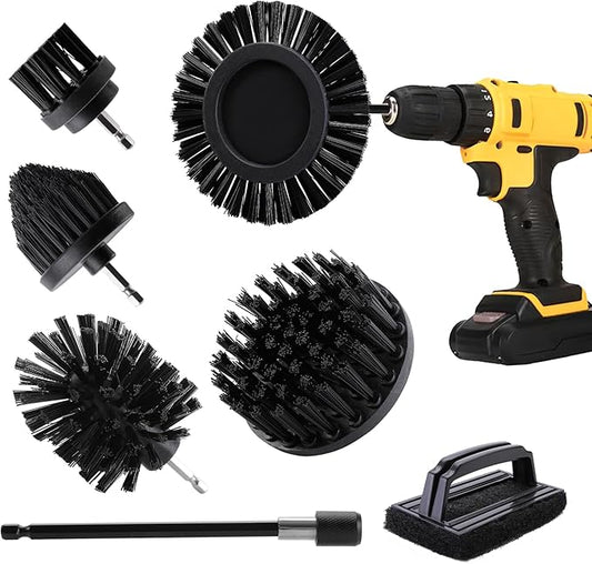 6 Piece BBQ Grill Cleaning Brush Ultra Stiff Drill Powered Cleaning Brushes Nylon Safe Bristle BBQ Grill Rust Remover Gift for Dad Grill Cleaner for Outdoor Grill (Black)