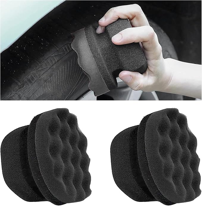 KVAEY 2 PCS Tire Dressing Applicator Pads, Reusable Hex Grip Tire Shine Applicator Polishing Sponge Pads, Wheel Tire Shine Detailing Foam for Most Vehicles, Car Accessories (Black, 4.33")