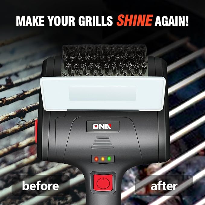 DNA Motoring Cordless Electric Grill Cleaning Scrub Brush Rechargeable with Type-C Charge Cord,Red/Black, TOOLS-00219-RD