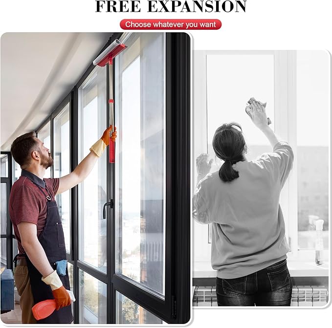 Professional Standard Window Squeegee,2-in-1 Window Cleaner Sponge and Soft Rubber Strip with Retractable Stainless Steel Handle(15.3"-23.6") for Gas Station, Glass,Shower,Outdoor Window Cleaning