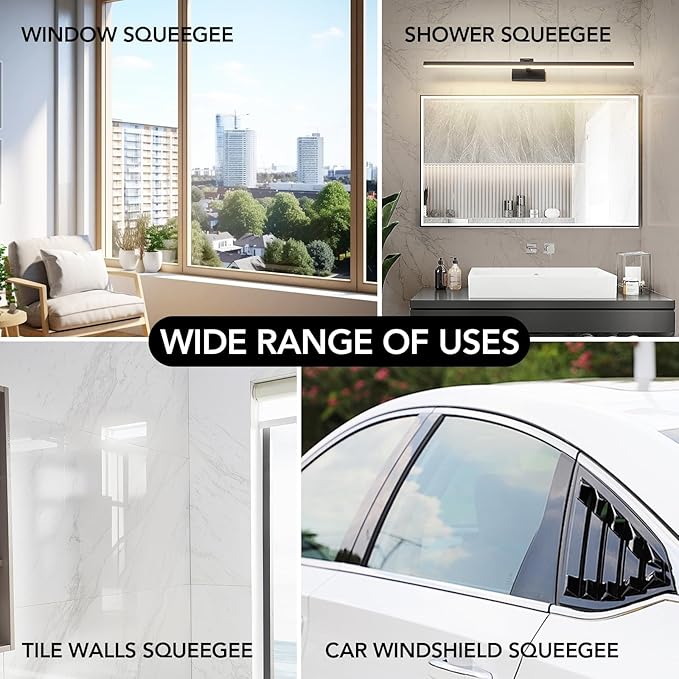Shower Squeegee for Glass Doors, 15-51" Telescopic Shower Squeegee with Long Handle, Squeegee for Window Cleaning, Extendable Window Cleaner Tool for Tile Walls, Sliding Door, Floor, Car Windshield-BK