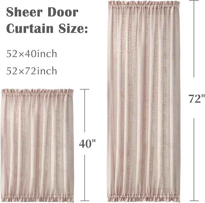 jinchan Linen French Door Curtain with Open Weave Door Curtain 40 Inches Long Drape Rod Pocket 1 Panel Light-Filtering Privacy Window Decor 1 Tieback Included Taupe Semi-Sheer