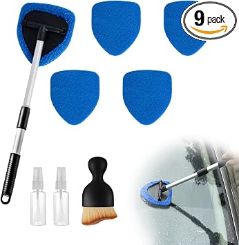 9 PCS Car Windshield Cleaner Tool, Car Interior Window Cleaning Kit, Blue