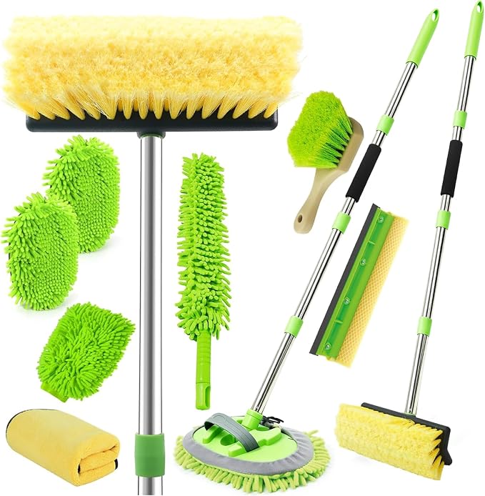 62" Car Wash Brush with Long Handle, Chenille Microfiber Car Wash Mop Mitt, Wheel Brush, Windshield Window Squeegee, Mic