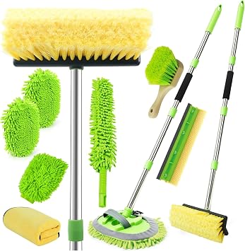 62" Car Wash Brush with Long Handle, Chenille Microfiber Car Wash Mop Mitt, Wheel Brush, Windshield Window Squeegee, Mic