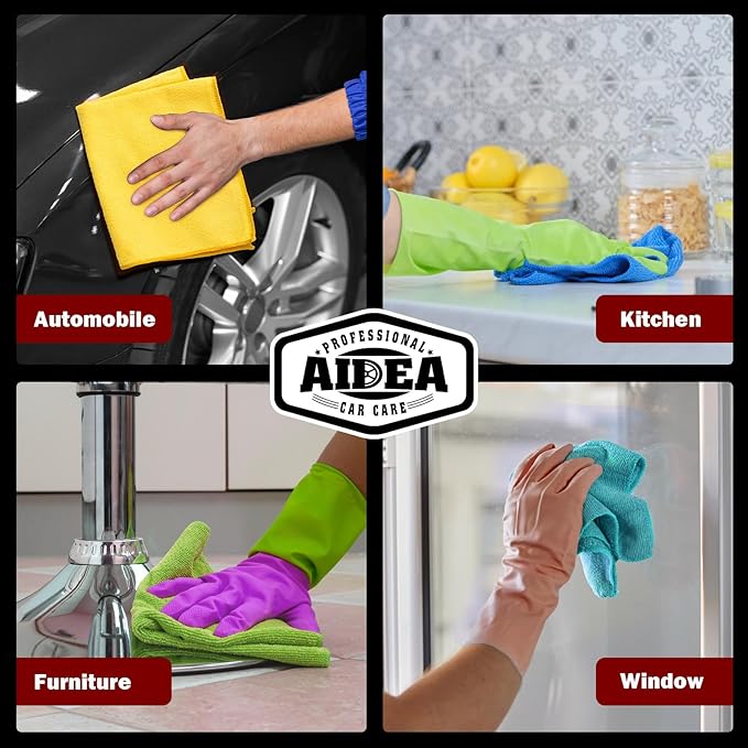 AIDEA Microfiber Cleaning Cloth, 200PK, Microfiber Towels for Cars, Shop Towels Cleaning Rags, Premium Wash Cloths, Absorbent Towel for SUVs, House, Kitchen, Window, Cleaning Supplies 12×12"