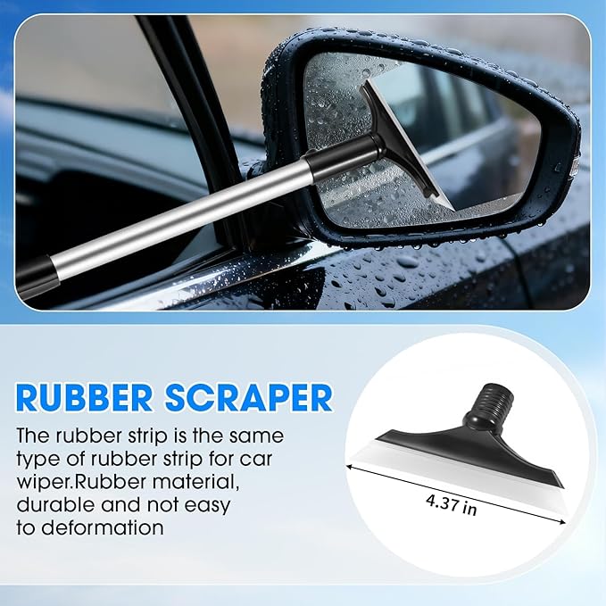 Windshield Cleaner Tool, Car Interior Cleaning Kit with Extendable Handle and 3 Reusable Microfiber Pads, Auto Glass Wiper and Detailing Brush Kit for Car & Home Window, Blue