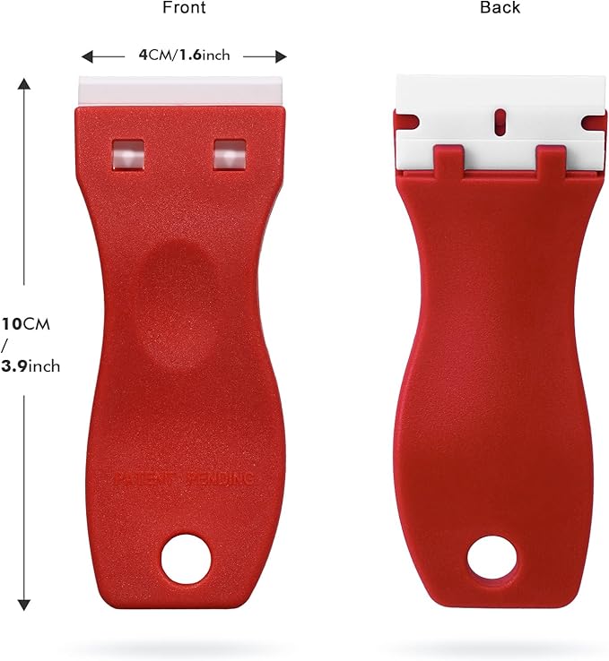 FOSHIO 2PCS Plastic Razor Blade Scraper Tool and 100PCS Plastic Blades for Gasket Remover, Sticker Remover, Labels Decal and Adhesive Remover for Windows and Glass (Red)