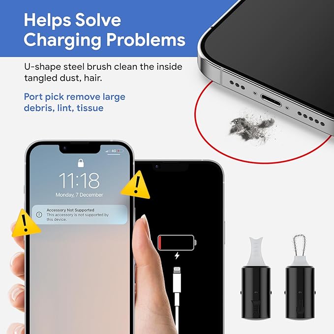 for iPhone Cleaning Kit for Charging Port Cleaner, Multi-Tool Cleaner Kit for AirPods and ipad(USB C) Speaker & Charger Port, Repair & Recovery for Lightning Cables & Connectors, Easy Storage