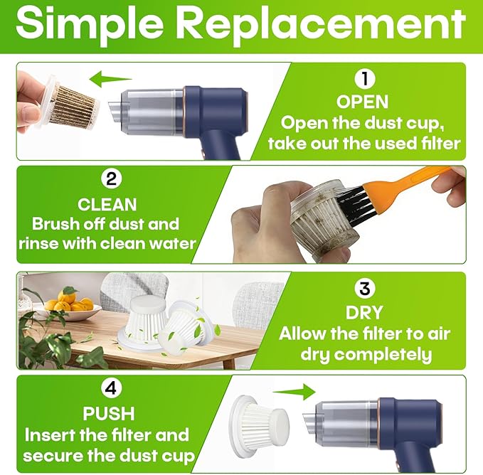 8-Pack HEPA Vacuum Filter Replacement with Cleaning Brush Compatible with KMM LT-117C Handheld Car Vacuum Cleaner, Washable & Reusable