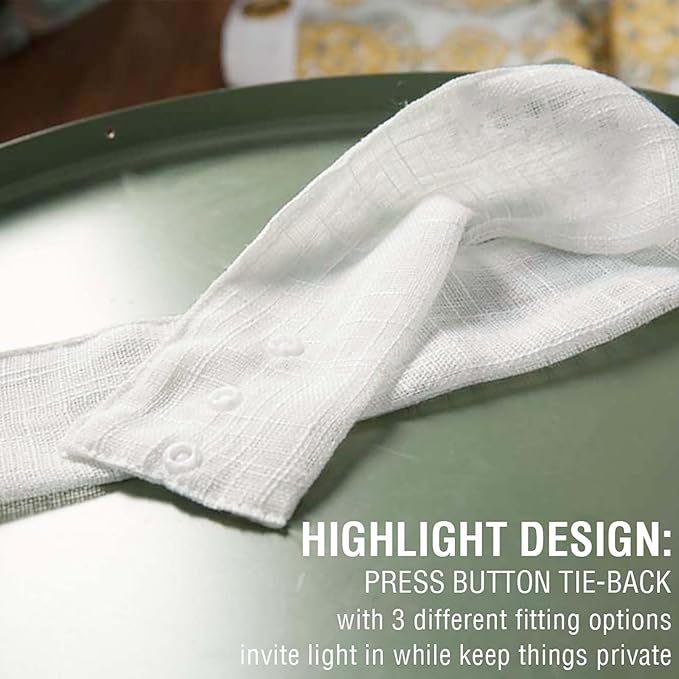 jinchan Linen French Door Curtain with Open Weave Semi-Sheer Door Curtain Decor 40 Inches Long Drape Rod Pocket 1 Panel Light-Filtering Privacy Window Decor 1 Tieback Included White