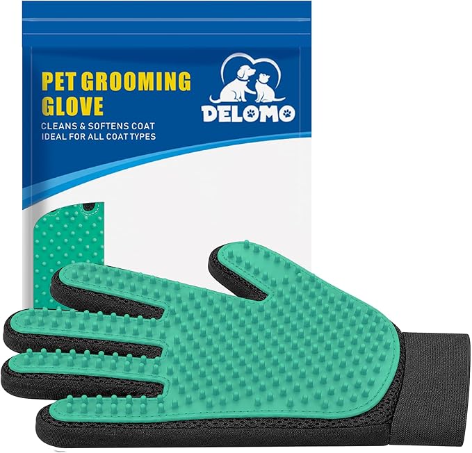 Pet Hair Remover Glove - Gentle Pet Grooming Glove Brush - Deshedding Glove - Massage Mitt with Enhanced Five Finger Design - Perfect for Dogs & Cats with Long & Short Fur - 1 Pack (Right-hand), Green