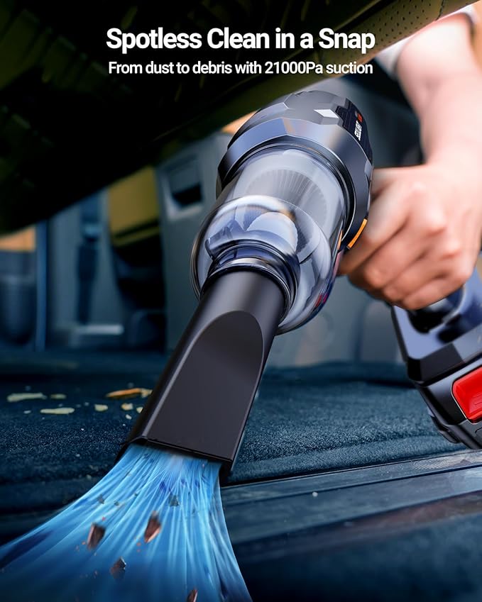 SEALIGHT Car Vacuum Portable Cordless, 21000pa High Power Handheld Car Vacuum, Two Batteries Long Endurance, 18v/120w Portable Vacuum Cleaner for Car & Home