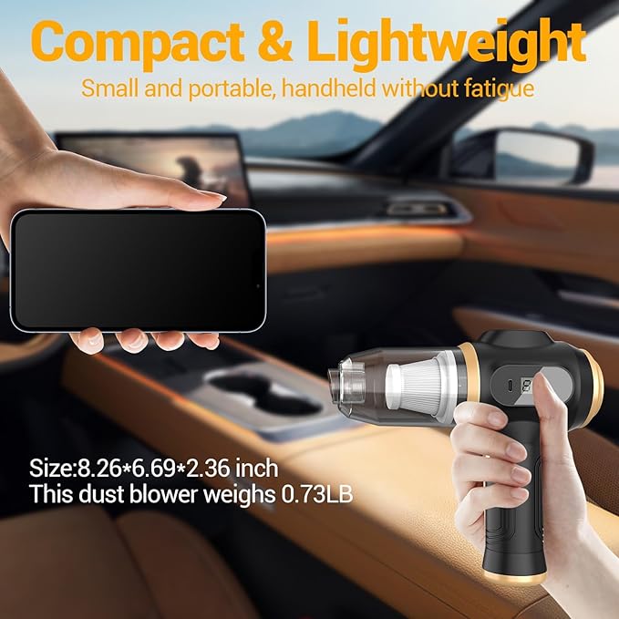 Portable Car Vacuum Cordless Mini Handheld Vacuums Cleaner Rechargeable with LCD Display and Multi-Nozzles, High Power Hand held Cleaners for Car, Home, Office, Sofa, Pet Hair,Keyboard