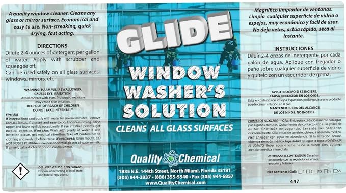 Quality Chemical Glide Streak-Free Outdoor Window Cleaner Washer's Solution - Outdoor Glass Cleaner for Ultimate Window Washing Solution, Perfect for Outdoor Use - Commercial Grade 128oz (Pack of 1)