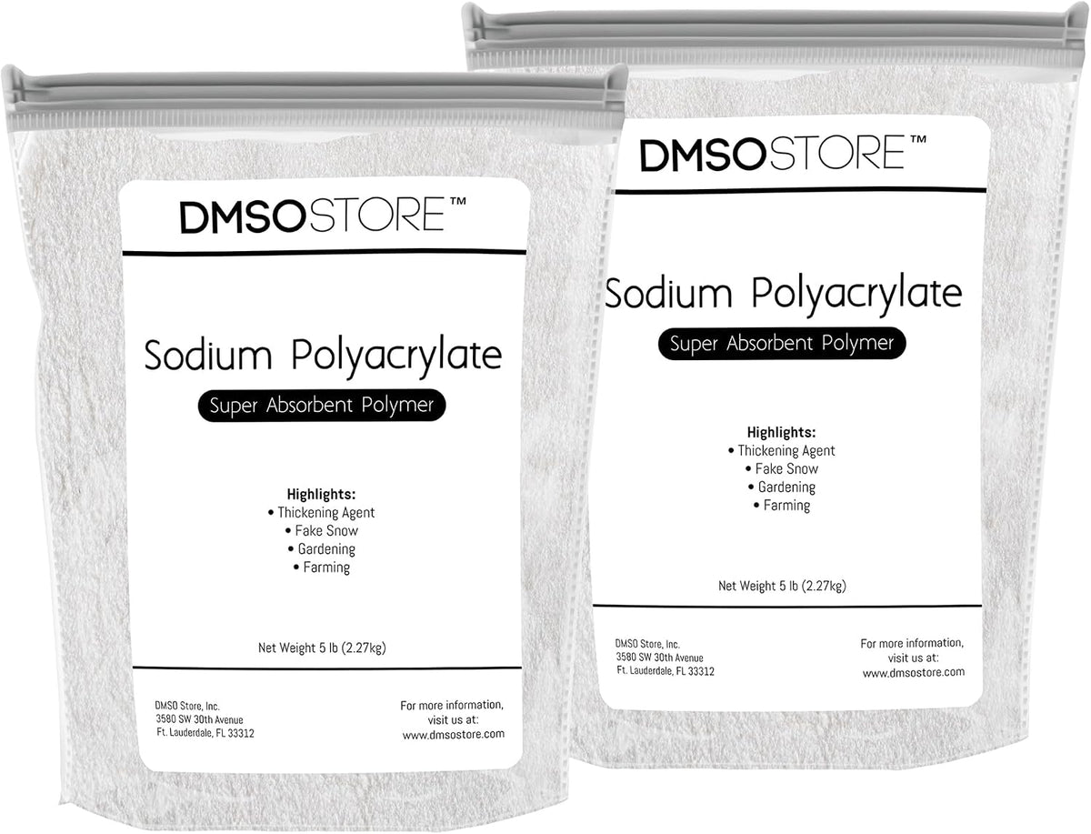 Sodium Polyacrylate 10 lbs. Super Water Absorbent Polymer for Making Instant Fake Snow Cleaning Spills, as a Thickening Agent and ice Packs. Absorbs Over 1000 Times its own Weight with Water.