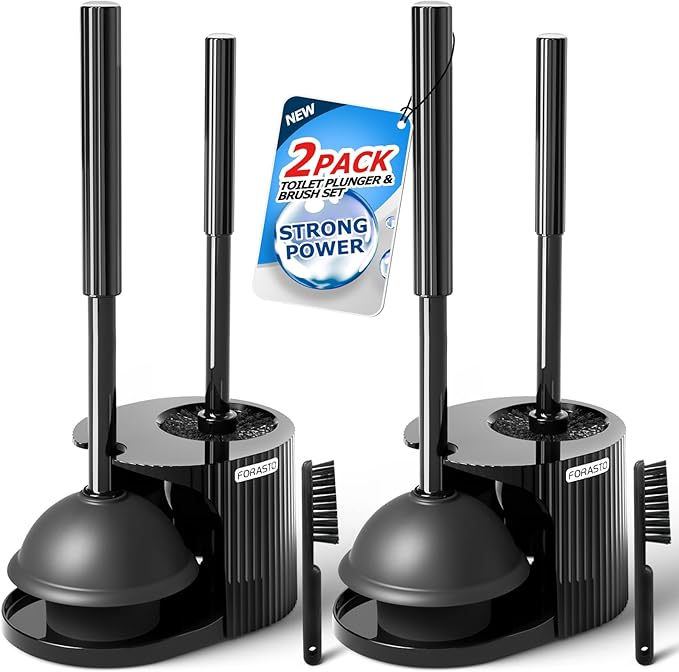 FORASTO 2Pack 2 in 1 Toilet Brush and Plunger Set,Toilet Bowl Brush Plunger Set,Toilet Brush Plunger Combo,Cleaning Brush,Cleaning Supplies,Groove Gap Brush,Bathroom Cleaning Tools
