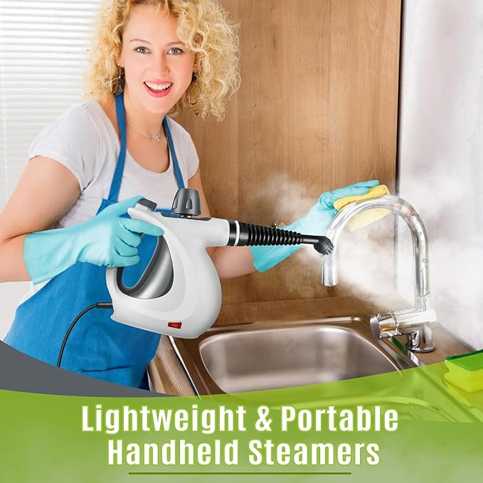 Phueut Pressurized Handheld Multi-Surface Natural Steam Cleaner with 12 pcs Accessories, Multi-Purpose Steamer for Home Use, Steamer for Cleaning Floor, Upholstery, Grout and Car