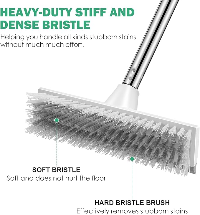 SetSail Floor Scrub Brush with 51-Inch Long Adjustable Handle 2 in 1 Scrape Brush Stiff Bristle Floor Scrubber for Cleaning Shower Bathroom Garage Kitchen Wall Deck Tub Tile