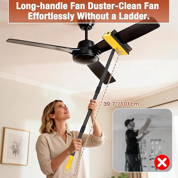 Ceiling Fan Cleaner Duster with Extension Pole, Fan Blade Cleaner Microfiber Cleaning Tool with Reusable Chenille Mop Head for High Ceiling Fan Blade Blinds Cobweb