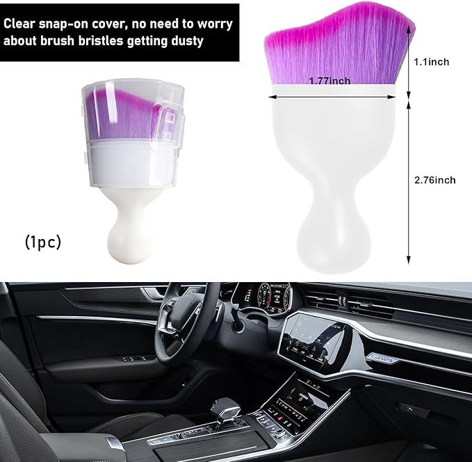 Ziciner Car Detailing Brush, Curved Soft Bristles Auto Removal Dust Collectors, Universal Vehicle Dashboard, Air Conditioner Vents etc Interior Cleaning Tool Accessory (White/Purple)