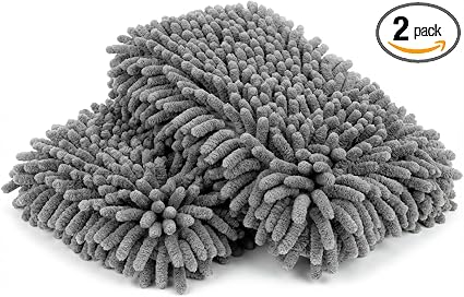 RAINFLOW Microfiber Car Wash Pads 2 Pack - Chenille Cleaning Cloths for Car