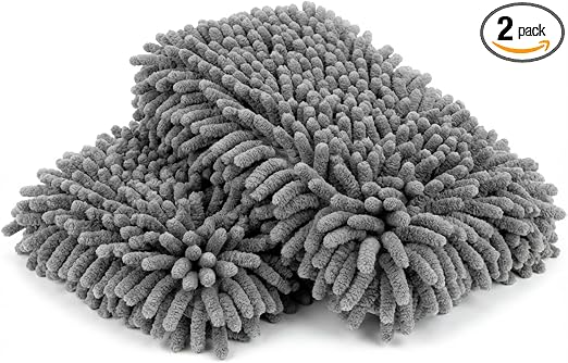 RAINFLOW Microfiber Car Wash Pads 2 Pack - Chenille Cleaning Cloths for Car