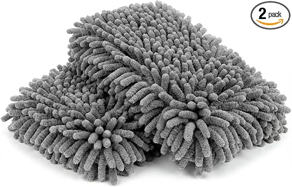 RAINFLOW Microfiber Car Wash Pads 2 Pack - Chenille Cleaning Cloths for Car