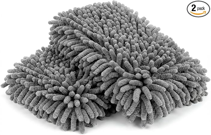 RAINFLOW Microfiber Car Wash Pads 2 Pack - Chenille Cleaning Cloths for Car