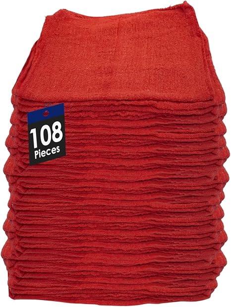 Cotton Shop Towels Cleaning Rags 108 Pack, 12x14 Inch 100% Cotton Bulk - Dye-Free Lint-Free Shop Rags Cleaning Cloths fo