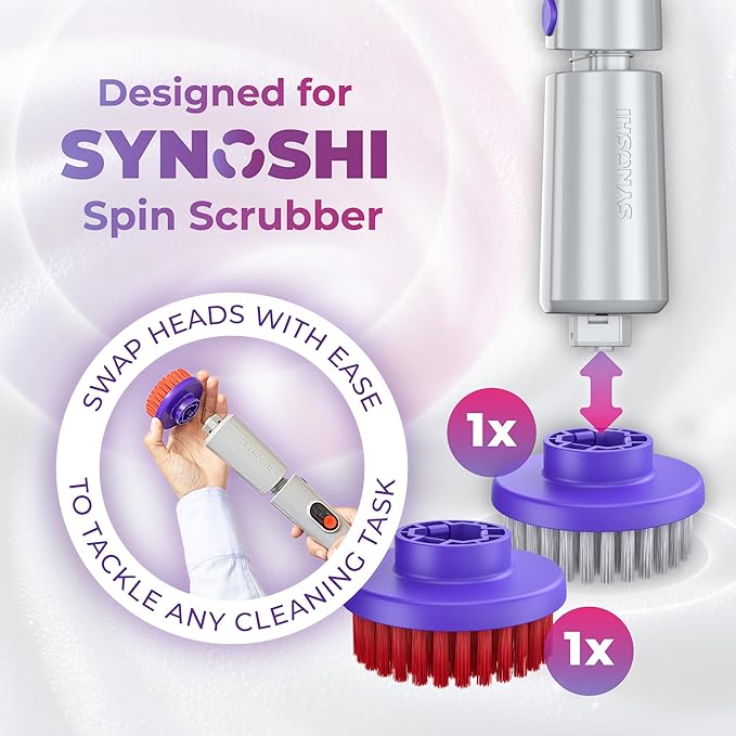 Synoshi PRO Round Brush Set (2 Units) for Electric Spin Scrubber Brush for Bathroom, Shower, Floor and Tiles. Electric Spin Scrubber Heads for Cleaning