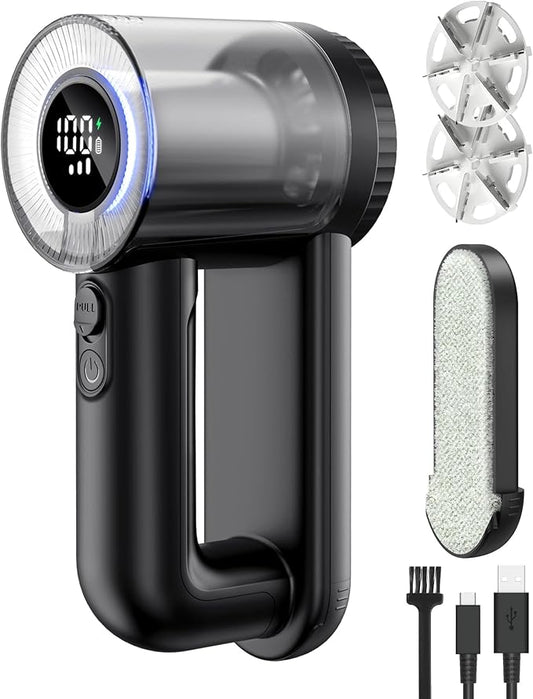 Fabric Shaver Electric Lint Remover Rechargeable Lint Shaver Digital Display Fabric Sweater Shaver 3 Speeds 6 Leaf Blades for Clothing to Remove Pilling for Clothes, Furniture, Sweater, Couch, Blanket