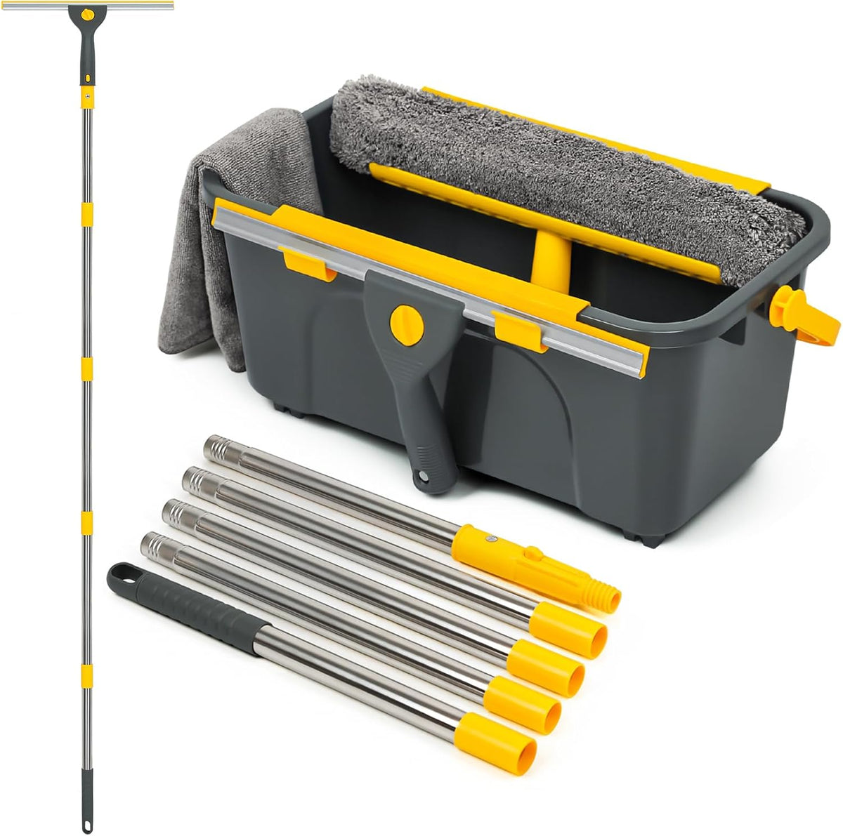 Window Cleaning Kit with Bucket, Squeegee and Scrubber for Home, Yellow