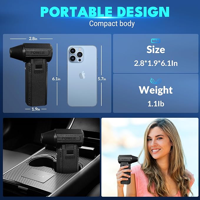 Violent Turbo Fan, Electric Compressed Air Duster & Vacuum Cleaner, Portable Rechargeable Cordless Handheld Air Blower with LED Light & Power Bank for PC, Outdoor, House, Car, 20000mAh