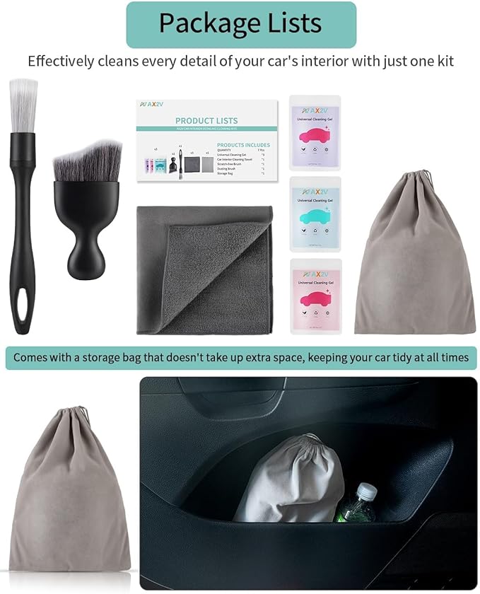 7Pcs Car Interior Detailing Cleaning Kit, Detailing Brush Set,Clean Gel, Wash Kit, Cleaning Tools for Car,Keyboard and Interior Cleaning