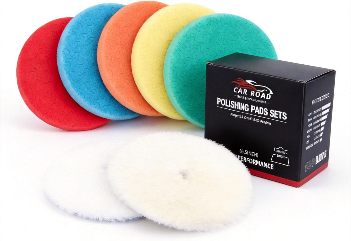 7-Piece Buffing Polishing Pads Kit, 6 Inch Foam & Wool Pad Set for Car Buffer Polisher, Cutting Compounding Waxing (150mm)