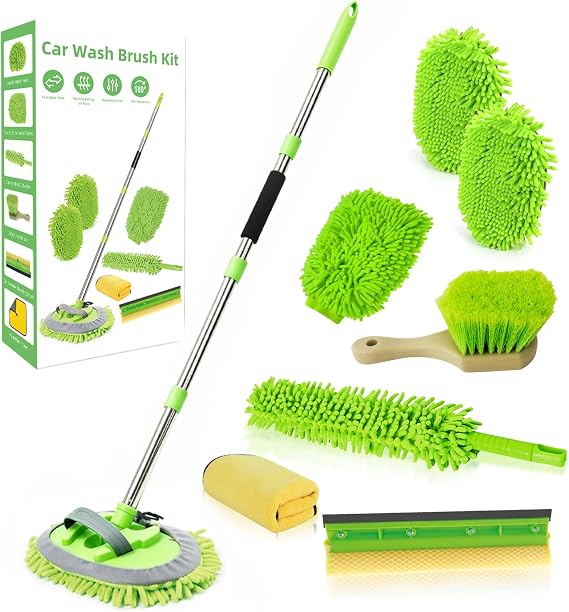 62" Car Wash Brush with Long Handle Chenille Microfiber Car Wash Mop Mitt, Wheel Brush, Windshield Window Squeegee, Car 