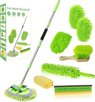 62" Car Wash Brush with Long Handle Chenille Microfiber Car Wash Mop Mitt, Wheel Brush, Windshield Window Squeegee, Car 