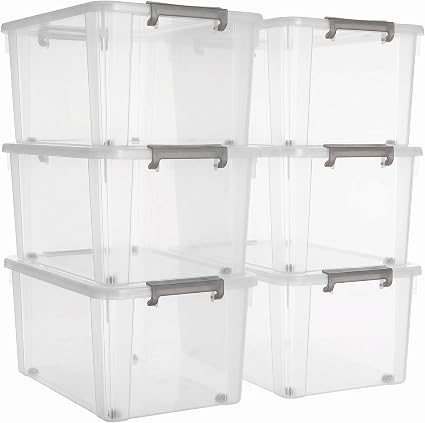 Citylife 6 Packs 58.1 QT Plastic Storage Bins with Lids Large Stackable Storage Containers for Organizing Clear Storage 