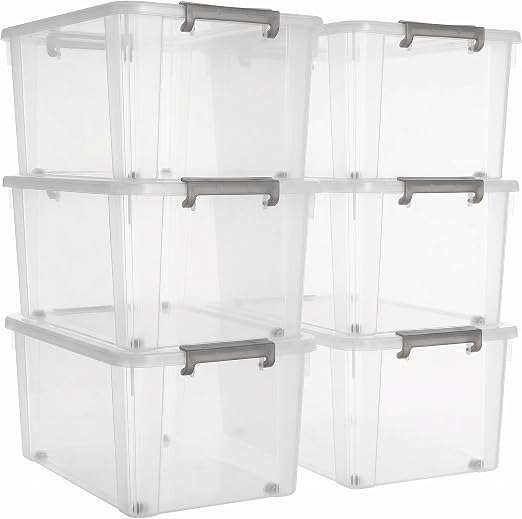 Citylife 6 Packs 58.1 QT Plastic Storage Bins with Lids Large Stackable Storage Containers for Organizing Clear Storage 